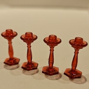 12 Pairs Of Dollhouse Miniature Cranberry Red Candle Sticks